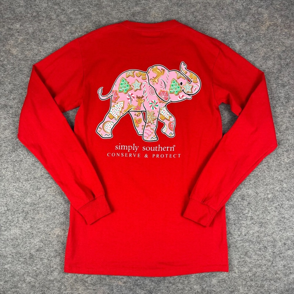 Simply Southern T-Shirt Converve & Protect Elephant Christmas Womens Small S‎